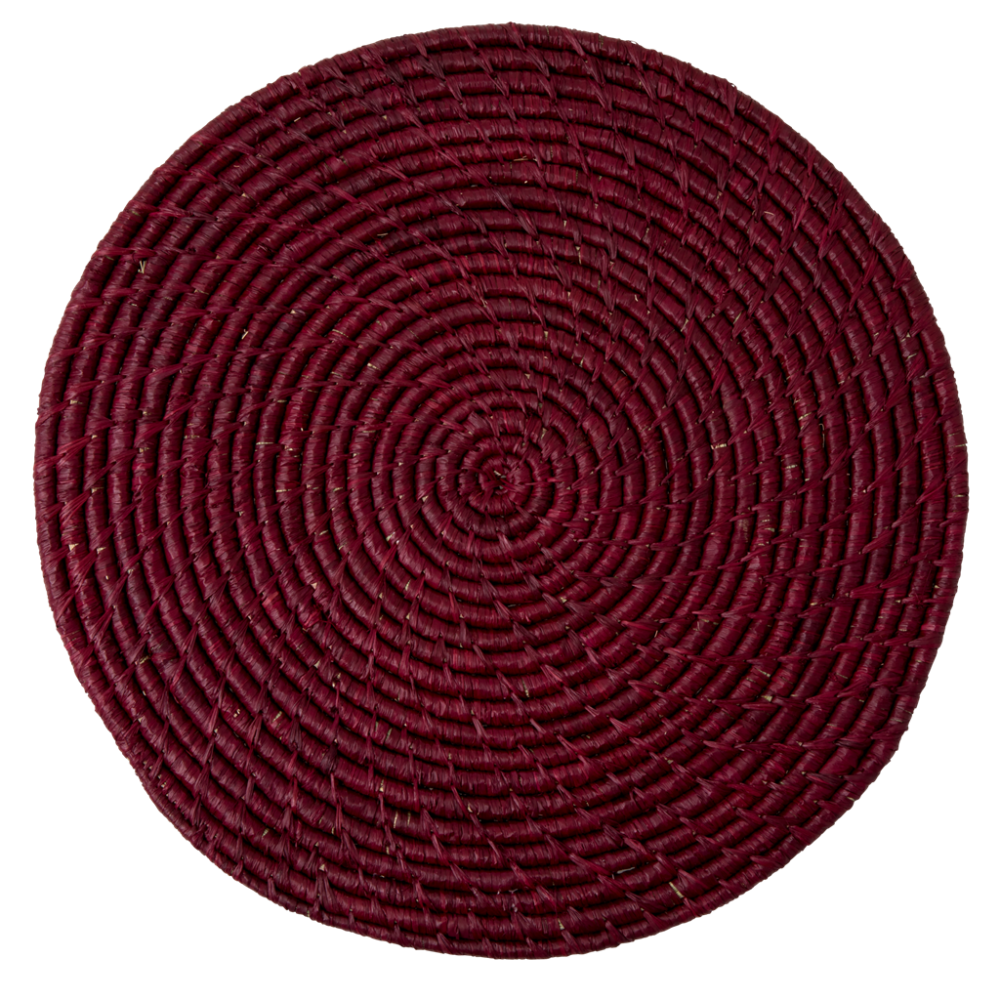 Raffia Large Round Placemat Coaster In Bordeaux By Rice DK Vibrant Home